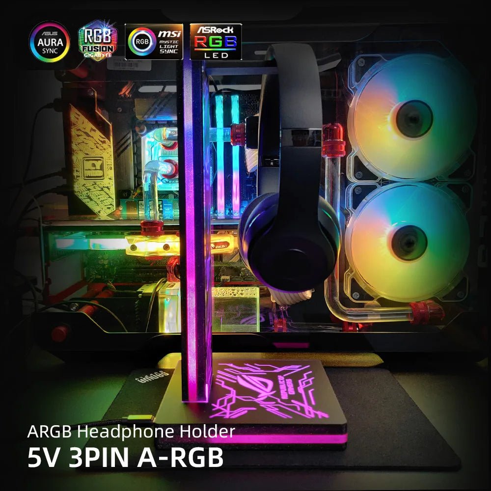 ARGB Headphone Holder PC Lighting RGB Headset Bracket DIY LOGO Earphone Stand 5V3PIN Strip AURA SNC ROG Metal Customization MOD - PC VAULT