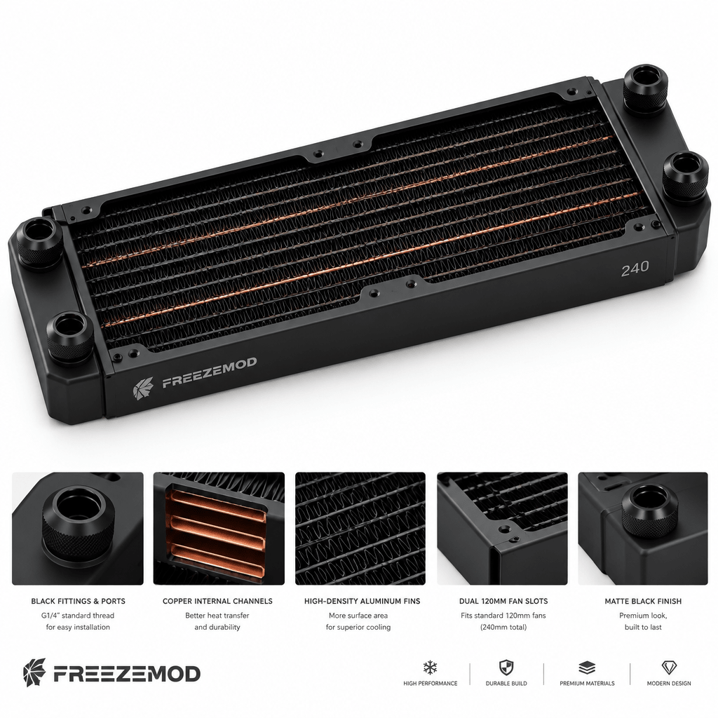 FREEZEMOD 240mm Black White Copper Radiator for PC Liquid Cooling with G1/4 Thread - PC VAULT