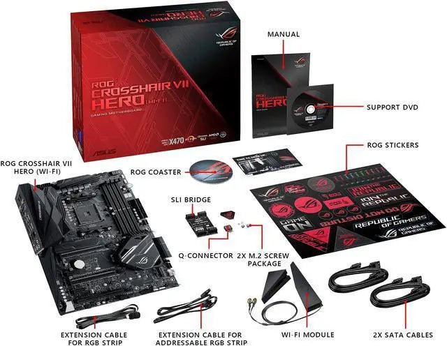 ROG Crosshair VII Hero (Wi-Fi) ASUS AM4 AMD X470 SATA 6Gb/s ATX AMD Motherboard - PC VAULT