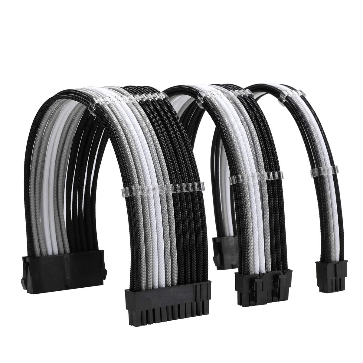 FormulaMod Sleeve Extension Power Supply Cable Kit 18AWG ATX 24P+ EPS 8-P+PCI-E8-P with Combs for PSU to Motherboard/GPU Fm-NCK3 (Black Silver White) - PC VAULT