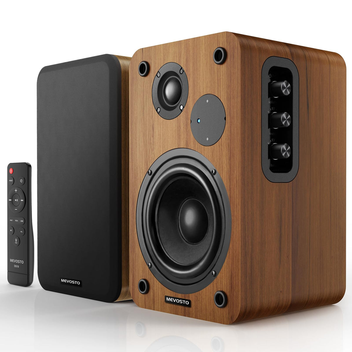 Active Bookshelf Speakers 36W RMS - BT 5.4 Wireless Speaker with 5 Inch Woofer Silk Dome Tweeter PC Speakers - USB Digital Audio Studio Monitors Bass & Treble Adjust AUX Input for Record Player TV - PC VAULT