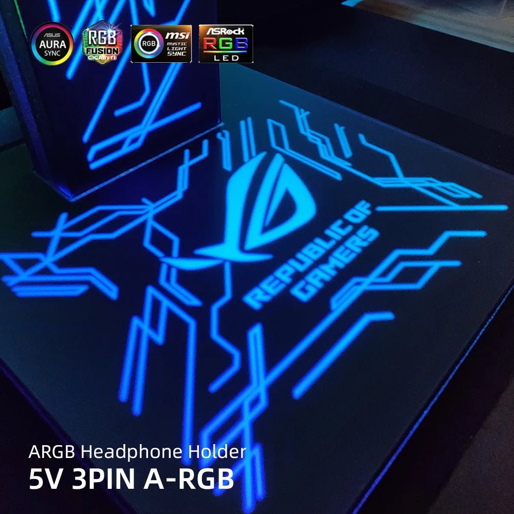 ARGB Headphone Holder PC Lighting RGB Headset Bracket DIY LOGO Earphone Stand 5V3PIN Strip AURA SNC ROG Metal Customization MOD - PC VAULT