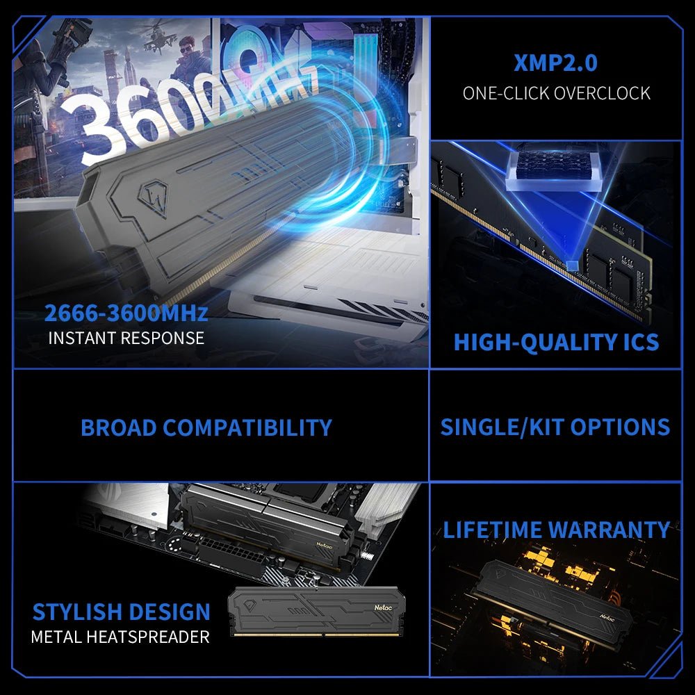 Netac DDR4 Memory Shadow Ill 3200MHz 3600MHz Ram UDIMM DDR4 8G 16G 8Gx2 16Gx2 with Aluminum Heatsink Support XMP2.0 for Desktop - PC VAULT