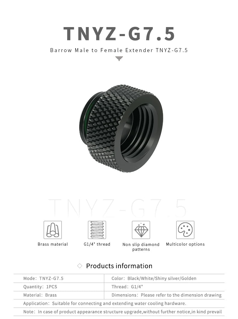 Barrow Extender G1/4 Male to Female Fitting Liquid Cooling PC TNYZ-G7.5,10,15,20,30,40 - PC VAULT