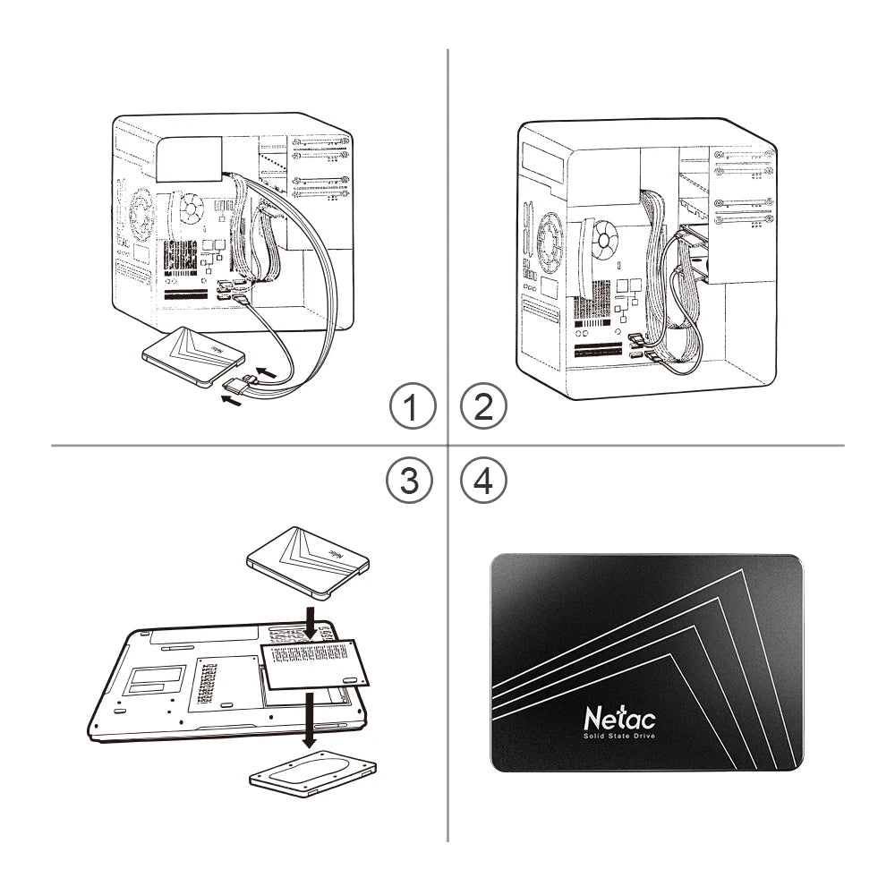 Netac SATA SSD 2TB 4TB 1tb 128gb SSD 480gb 512gb 256gb HD SSD Hard Drive Disk Hdd Internal Solid State Drive for Laptop PC - PC VAULT