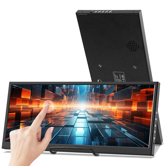 12.3 Inch Touchscreen Secondary Monitor IPS Stretched Bar LCD Travel Touch Display 1920 * 720 HDMI USBC Portable Touch Screen for Laptop Computer Windows Aida64 GPU CPU RAM Monitoring
