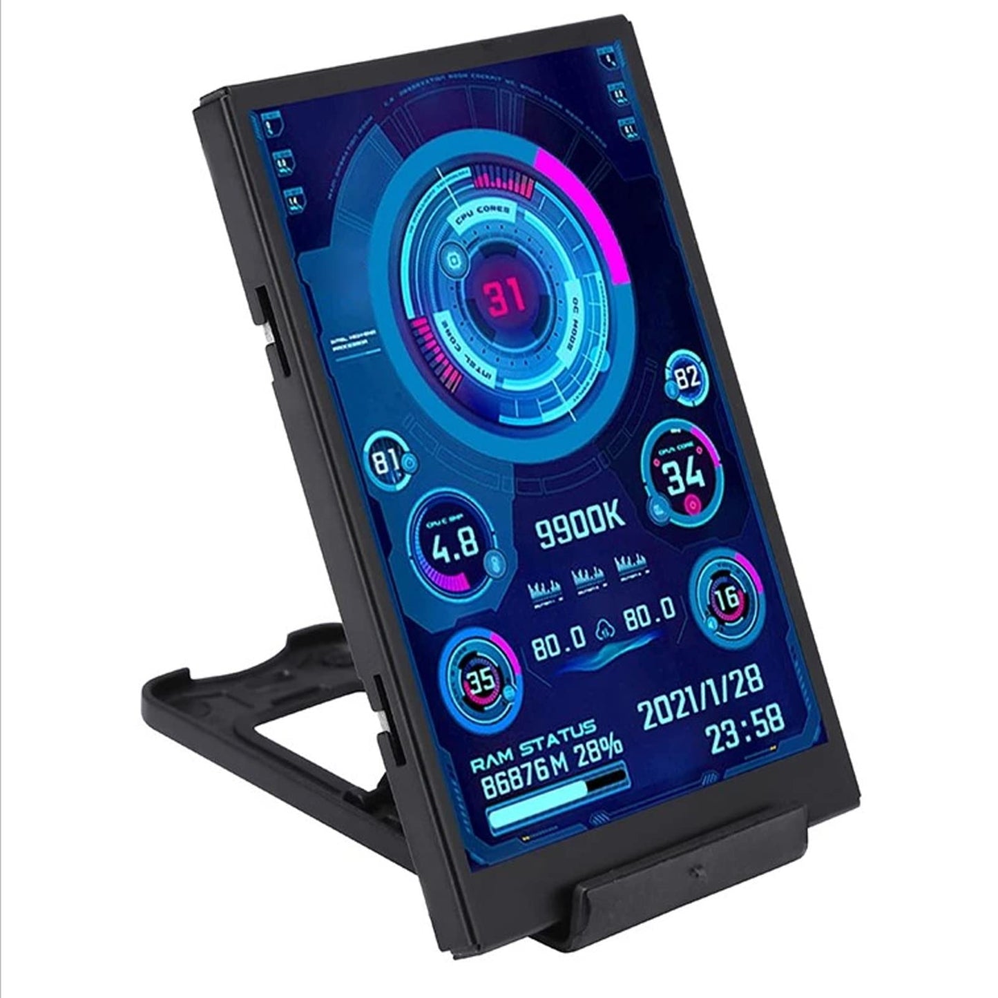 Walfront Mini Monitor Display Monitor Screen IPS Full View CPU GPU HDD Time Date Portable Smart Monitor IPS Display Various Modes for Computer 320x480