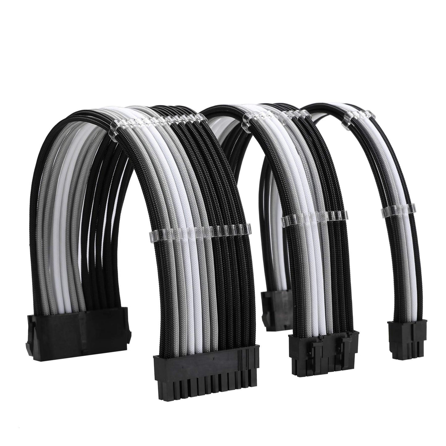 FormulaMod Sleeve Extension Power Supply Cable Kit 18AWG ATX 24P+ EPS 8-P+PCI-E8-P with Combs for PSU to Motherboard/GPU Fm-NCK3 (Black Silver White)