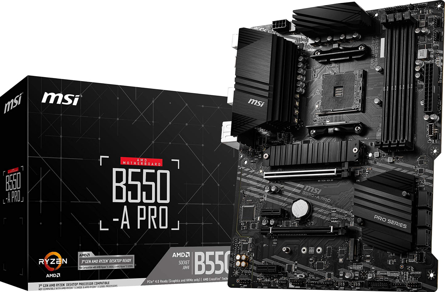 MSI B550-A PRO ProSeries Gaming PC Motherboard - AM4 DDR4 PCIe 4.0 SATA 6Gb/s M.2 USB 3.2 Gen 2 HDMI/DP ATX AMD Computer Motherboards (Renewed)