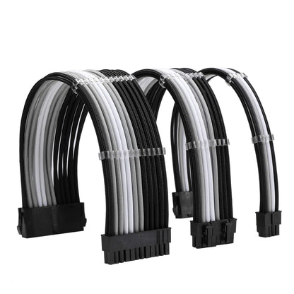FormulaMod Sleeve Extension Power Supply Cable Kit 18AWG ATX 24P+ EPS 8-P+PCI-E8-P with Combs for PSU to Motherboard/GPU Fm-NCK3 (Black Silver White)