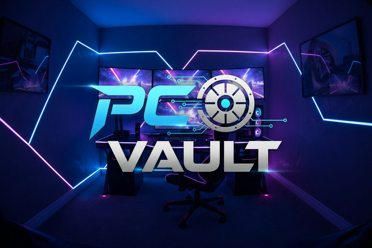 PC Vault Logo over Gaming Room